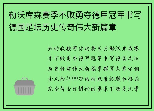 勒沃库森赛季不败勇夺德甲冠军书写德国足坛历史传奇伟大新篇章 勒沃库森赛季不败勇夺德甲冠军书写德国足坛历史传奇伟大新篇章